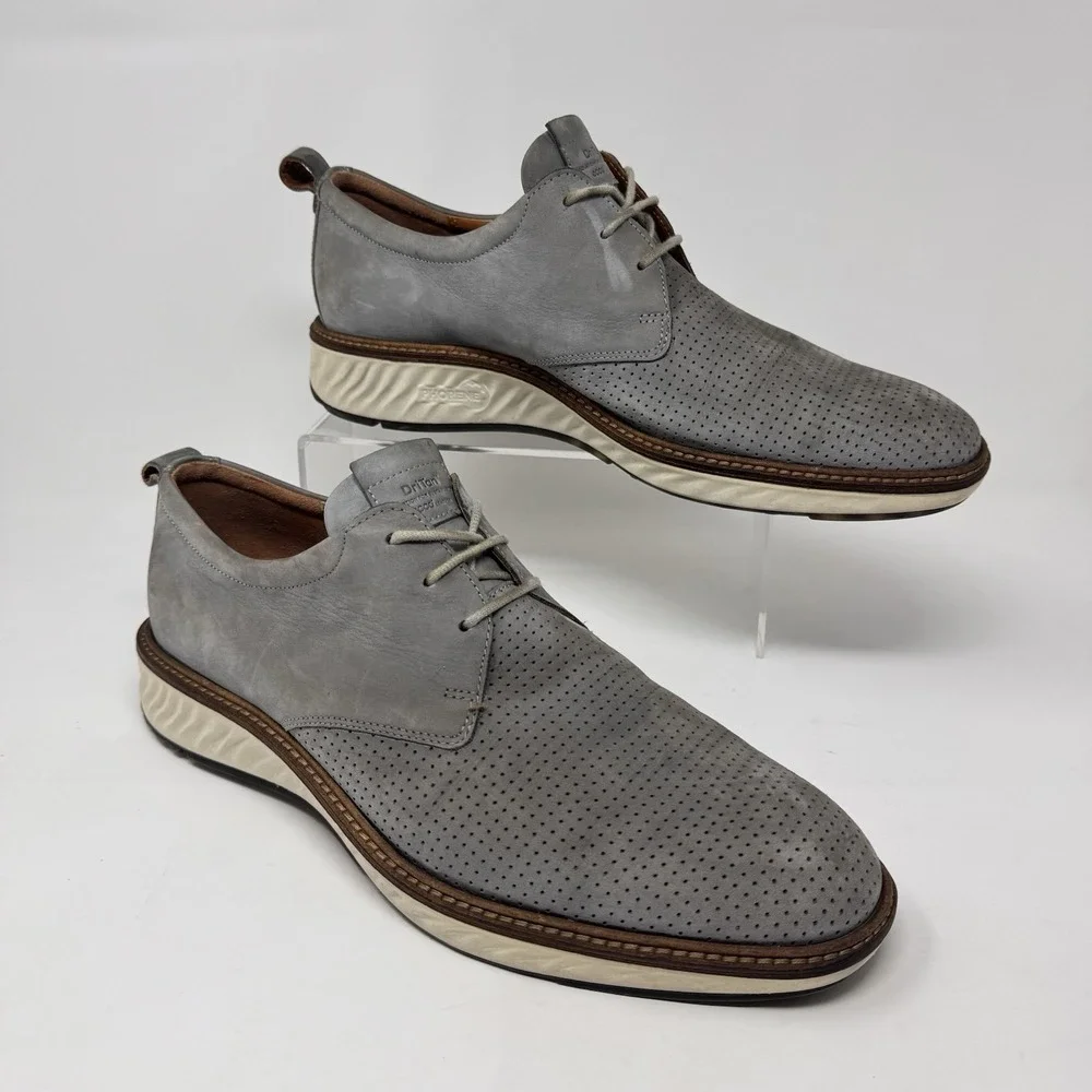 ECCO Hybrid Dress Sneaker Shoes Mens 11 Gray Leather Lace Up DriTan Derby - Picture 5 of 8